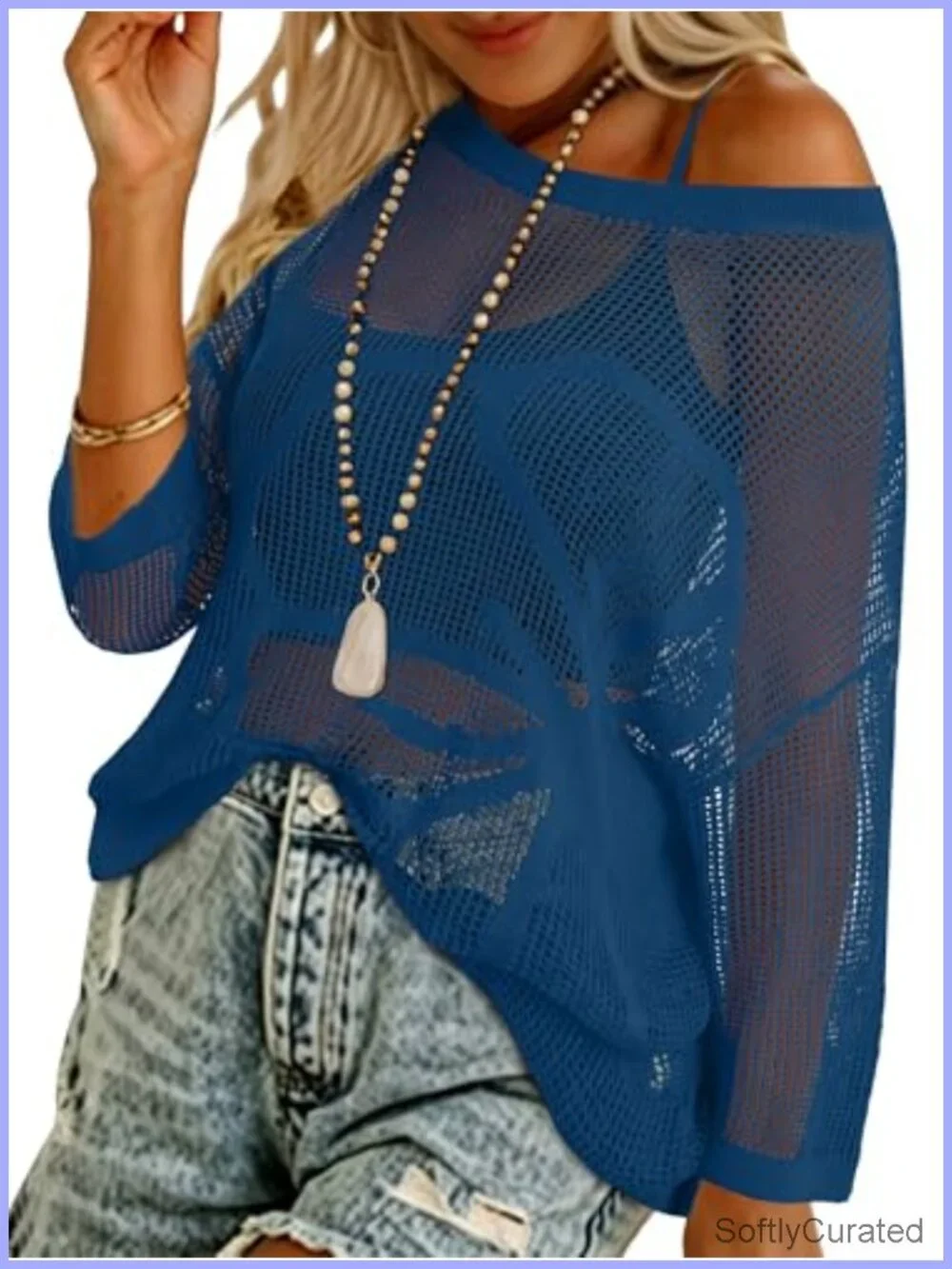 Crochet Hollow Out Beach Cover Up Half Sleeve Knit Top